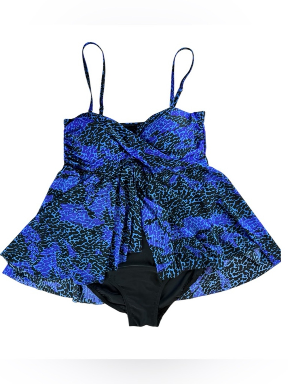 Shore Shapes One Piece Swimdress Tummy Control Flowy Swimwear size 16‎ blue/blk